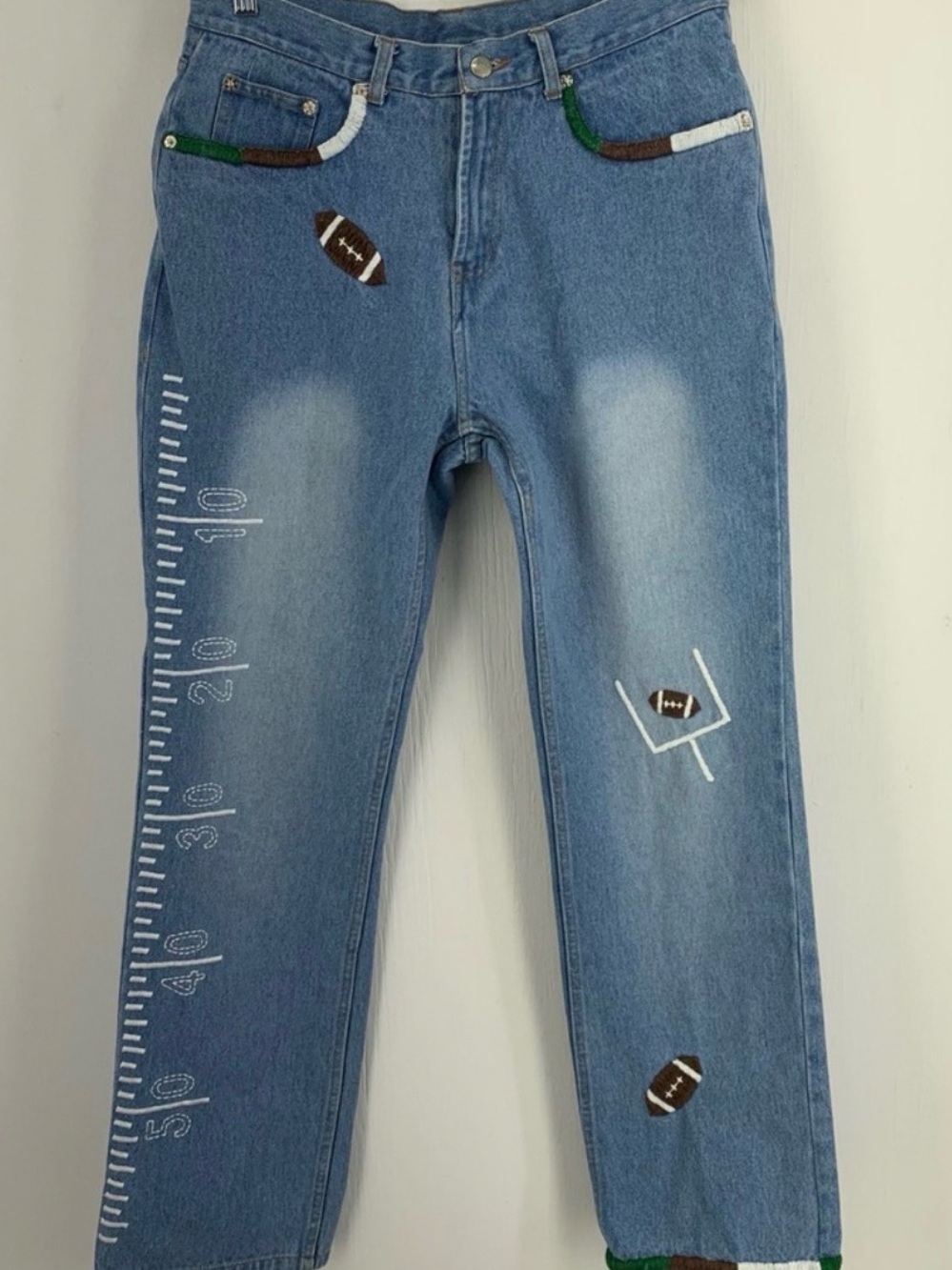 Vtg Football Gameday Tailgate Novelty Embroidered Jeans Womens 10 High Rise Y2K